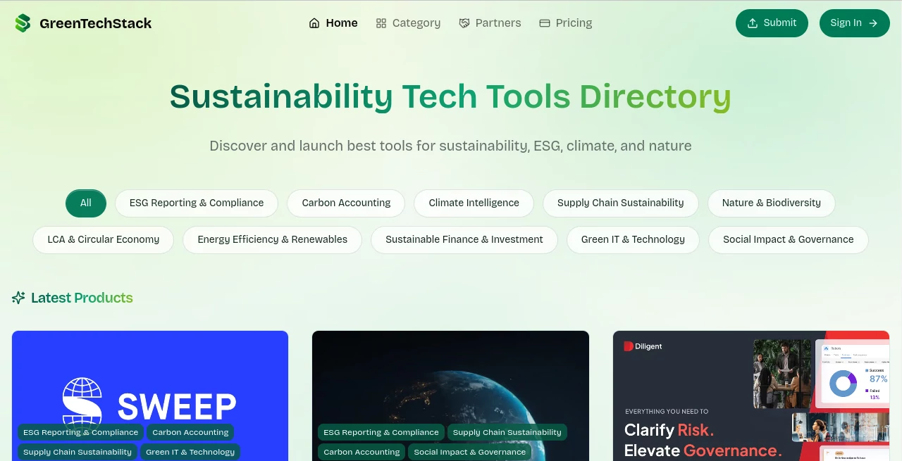 Screenshot of ​GreenTechStack – An AI tool in the ,Marketing  category, showcasing its interface and key features.