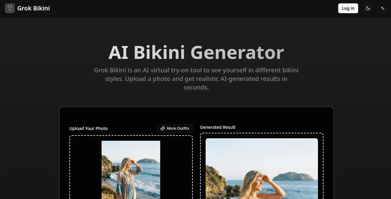 Screenshot of Grok Bikini – An AI tool in the ,Photo & Image Editor ,AI Image to Image  category, showcasing its interface and key features.
