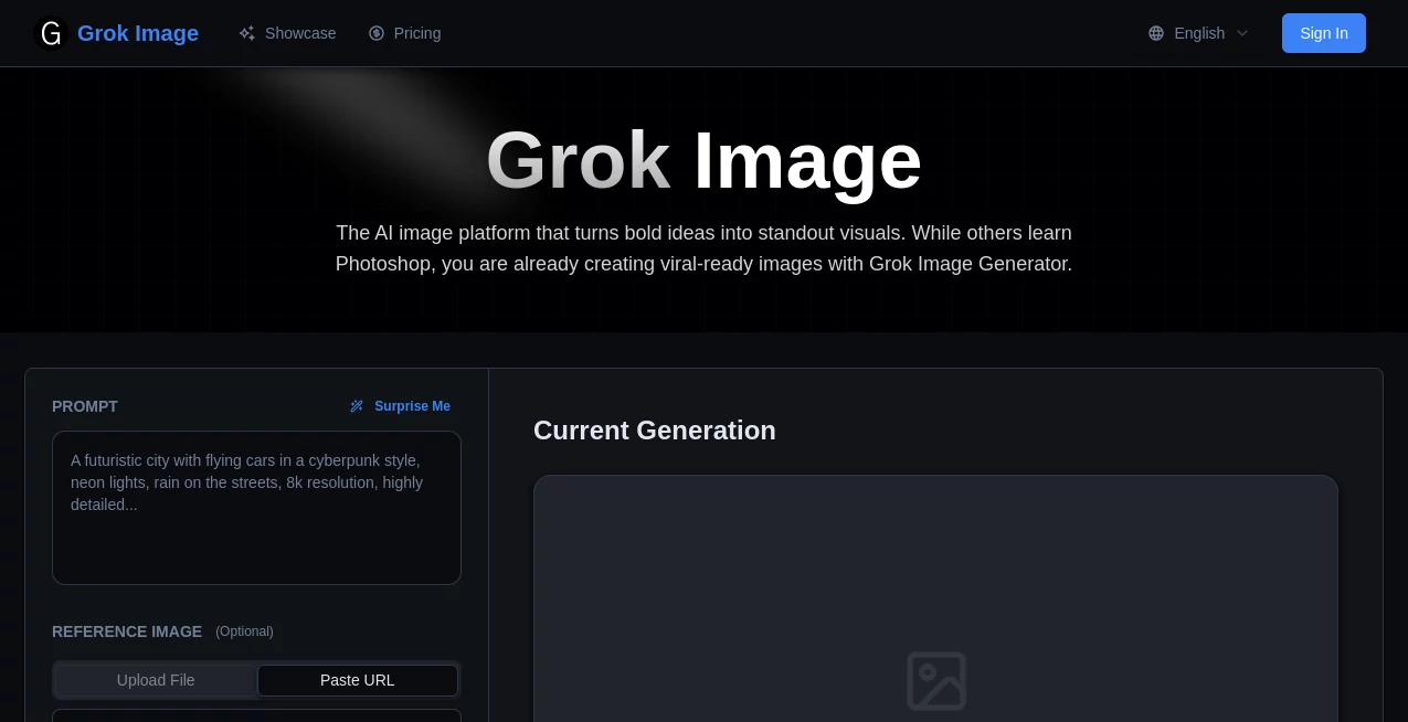 Screenshot of grok images – An AI tool in the ,AI Photo & Image Generator ,AI Art Generator ,AI Design Generator ,AI Text to Image  category, showcasing its interface and key features.