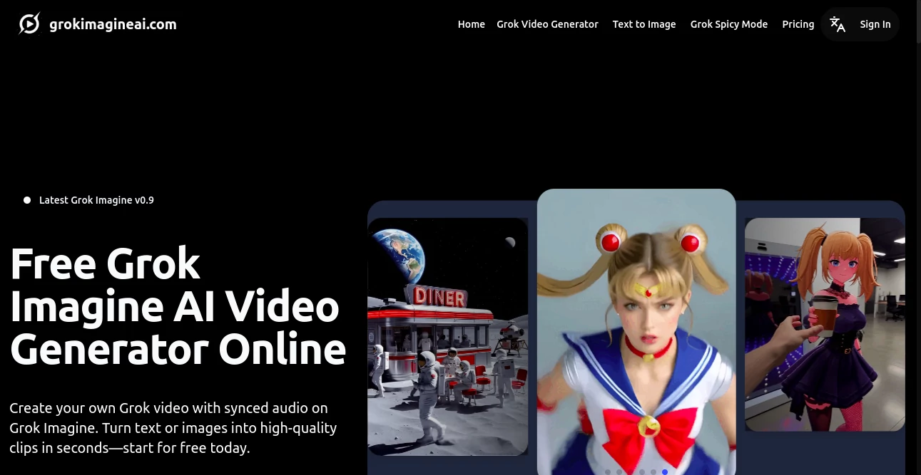 Screenshot of Grok Imagine AI – An AI tool in the ,AI Animated Video ,AI Image to Video ,AI Video Generator ,AI Text to Video  category, showcasing its interface and key features.