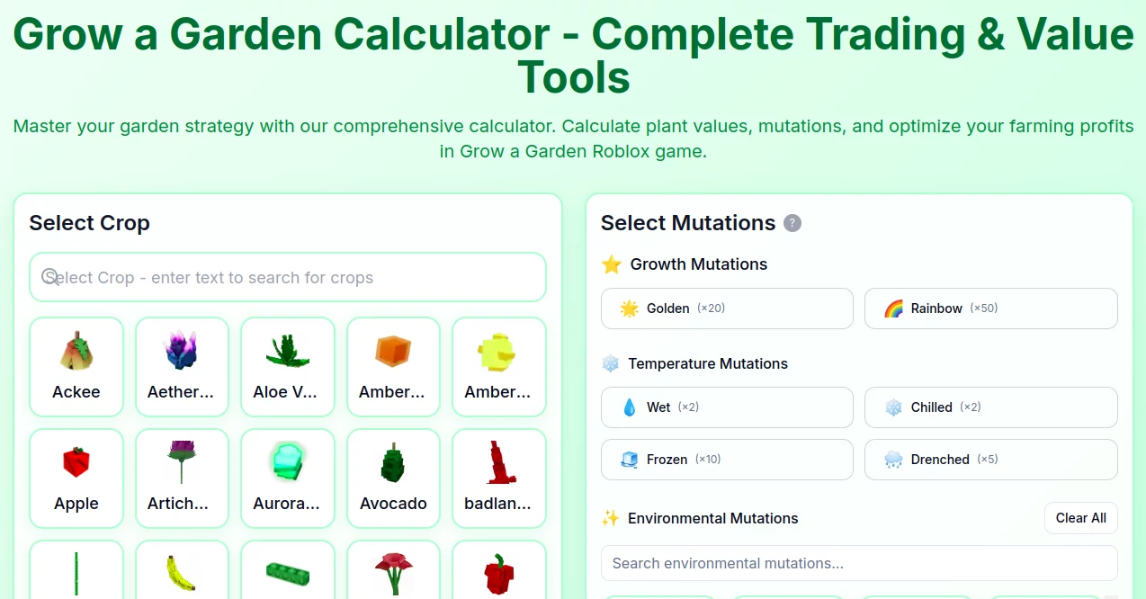 Screenshot of Grow A Garden Tools – An AI tool in the ,AI Game ,AI Fun Tools ,AI Research Tool ,Other  category, showcasing its interface and key features.
