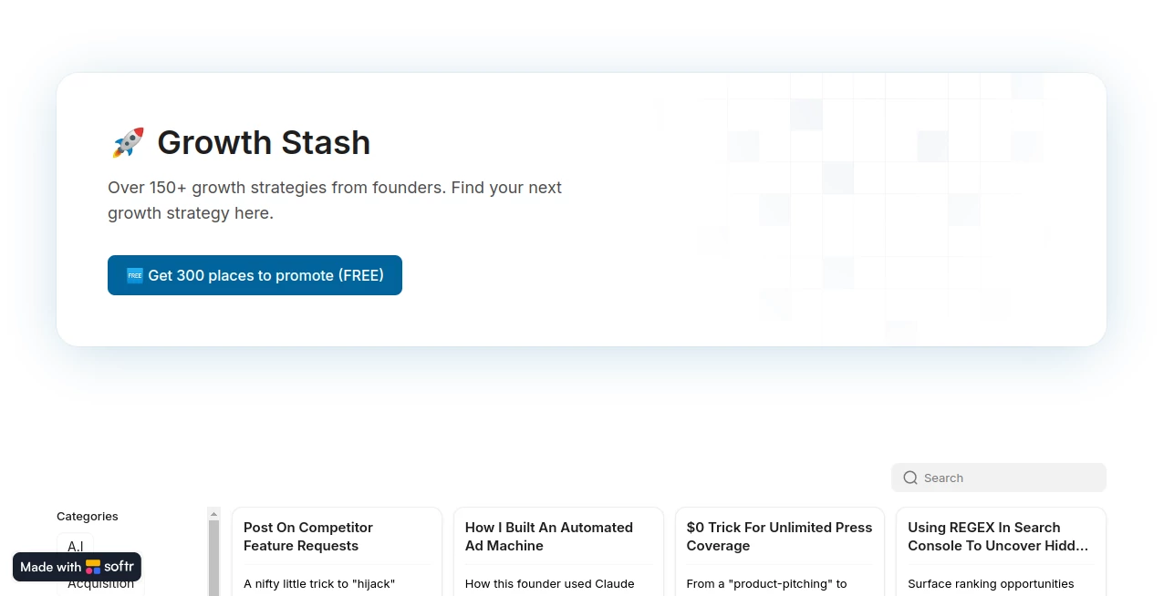 Screenshot of Growth Stash – An AI tool in the ,AI Research Tool ,AI Business Ideas Generator ,AI Marketing Plan Generator ,Marketing  category, showcasing its interface and key features.