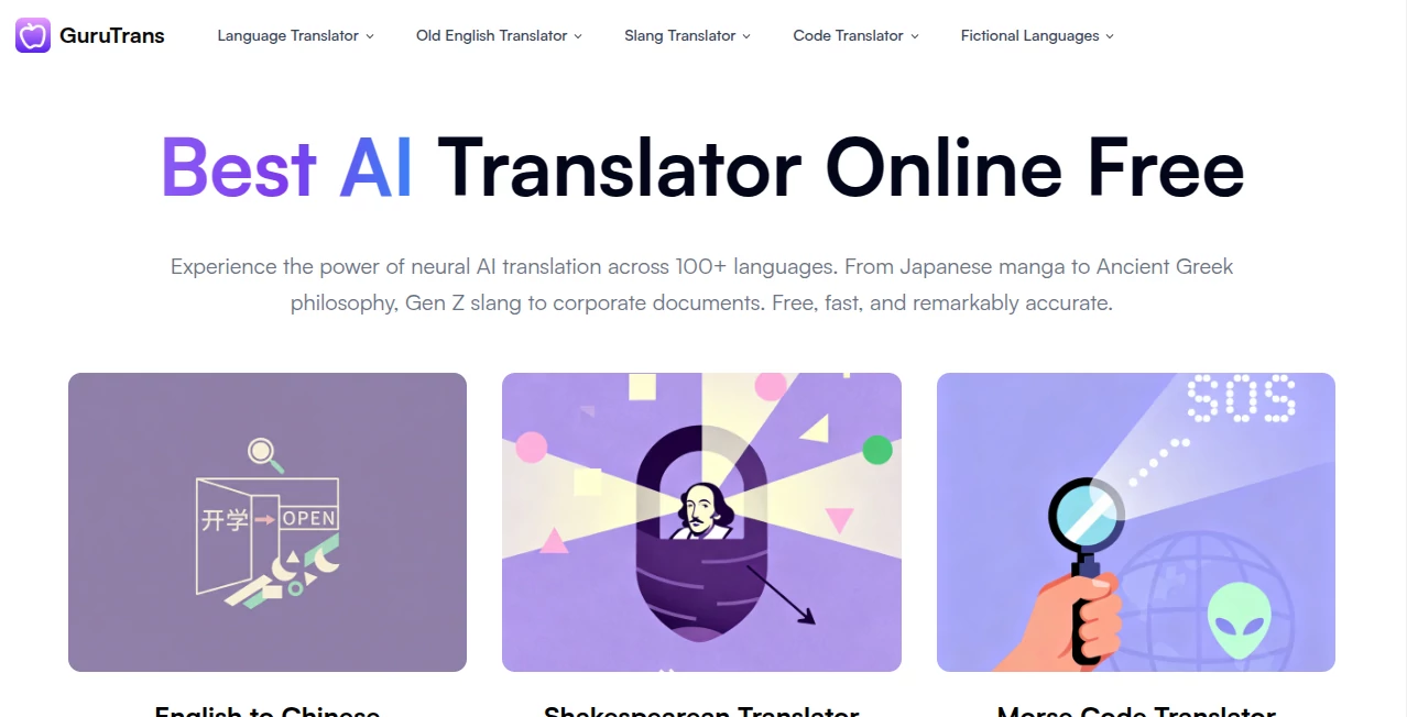 Screenshot of GuruTrans – An AI tool in the ,AI Translate ,AI Content Generator ,AI Rewriter  category, showcasing its interface and key features.