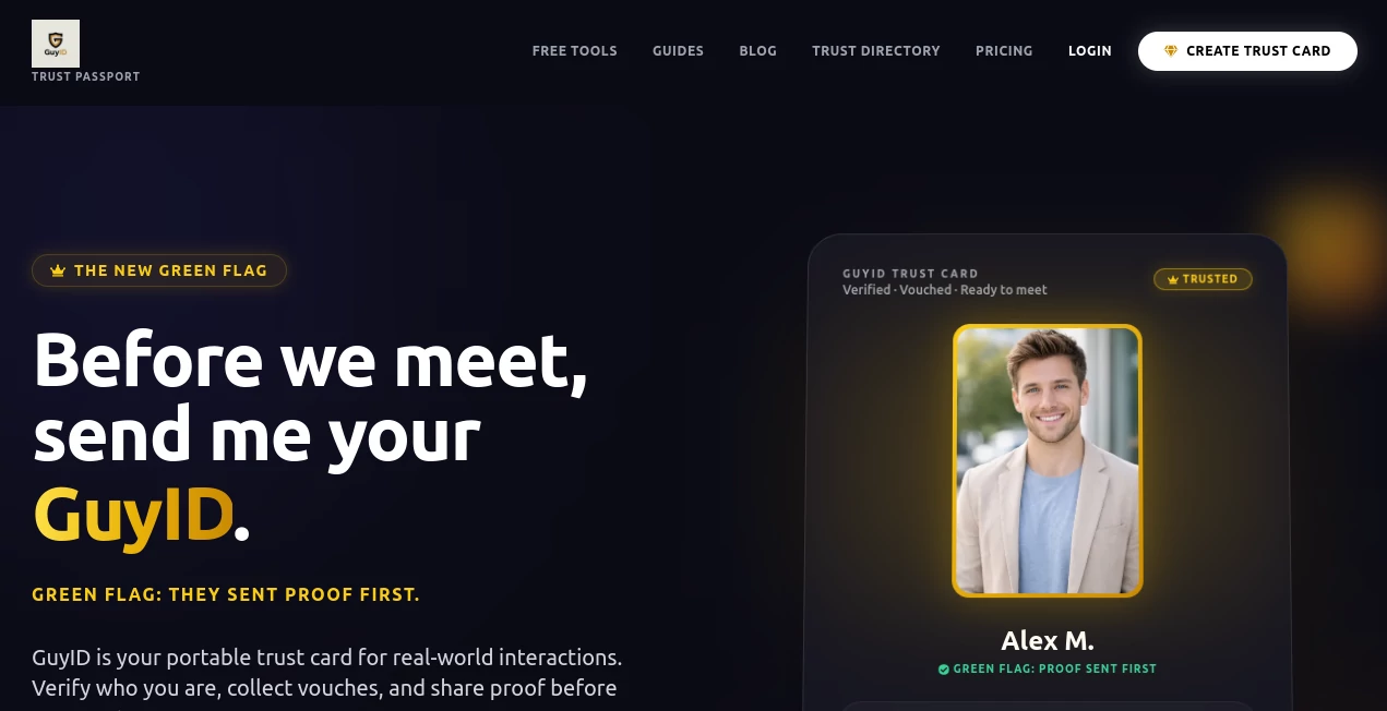 Screenshot of GuyID – An AI tool in the ,AI Dating Assistant ,AI Life Assistant  category, showcasing its interface and key features.