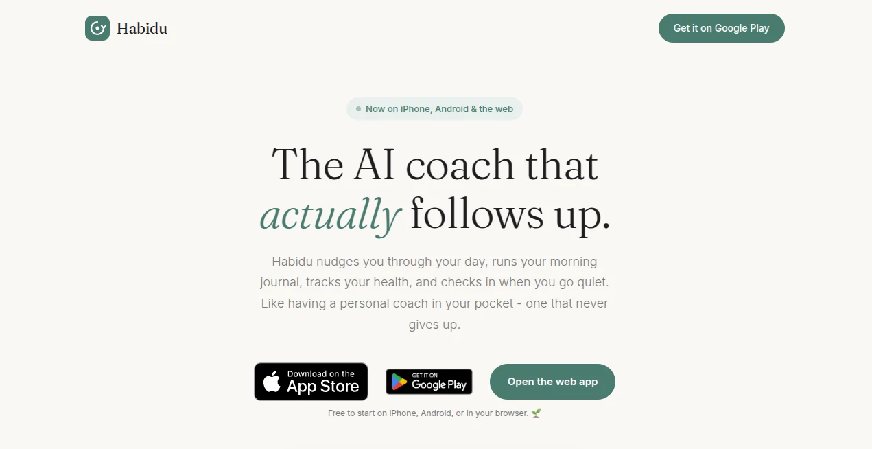 Screenshot of Habidu – An AI tool in the ,AI Life Assistant ,AI Productivity Tools ,AI Task Management ,AI Coaching  category, showcasing its interface and key features.