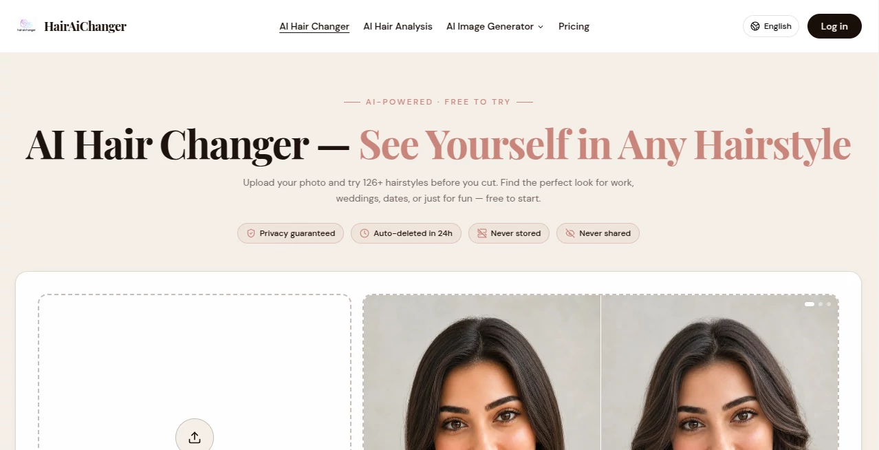 Screenshot of HairAiChanger – An AI tool in the ,AI Photo & Image Generator ,AI Photography ,AI Selfie & Portrait ,AI Image to Image  category, showcasing its interface and key features.