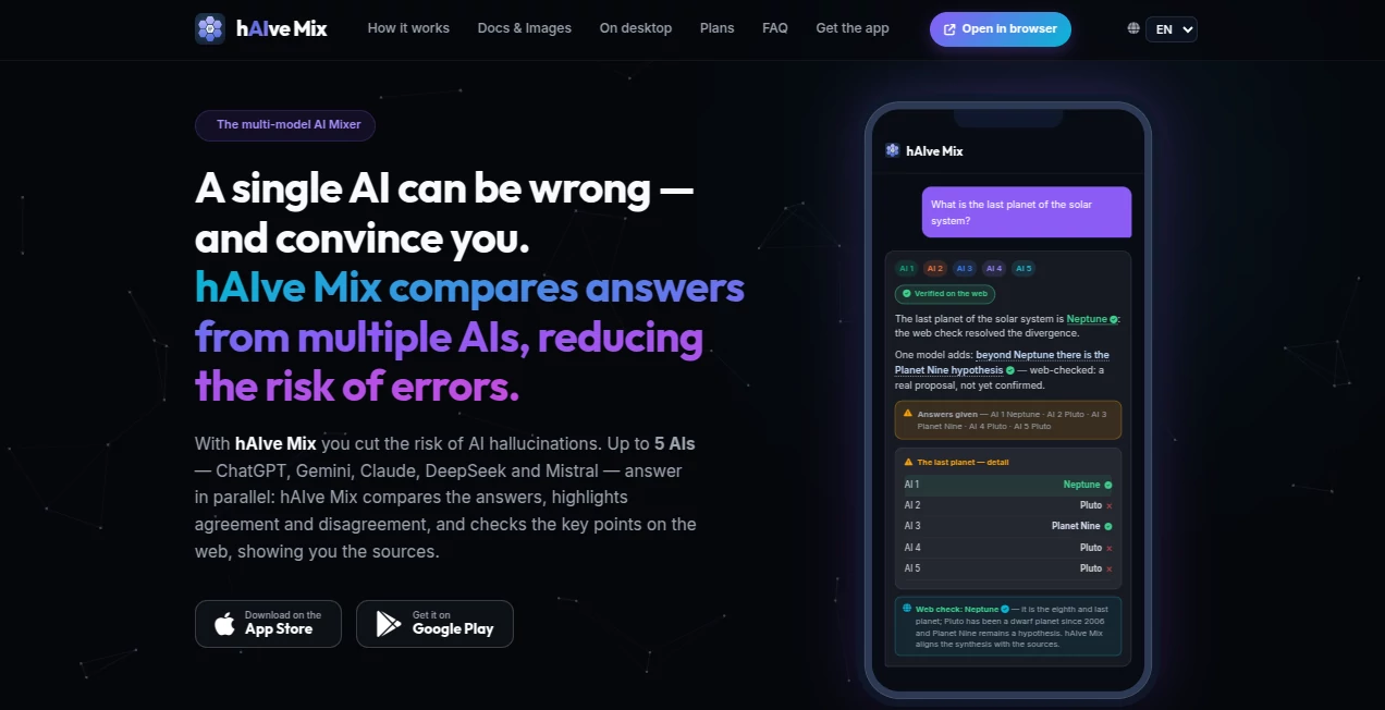 Screenshot of hAIve Mix – An AI tool in the ,AI Documents Assistant ,AI Productivity Tools ,AI Research Tool ,AI Chatbot  category, showcasing its interface and key features.