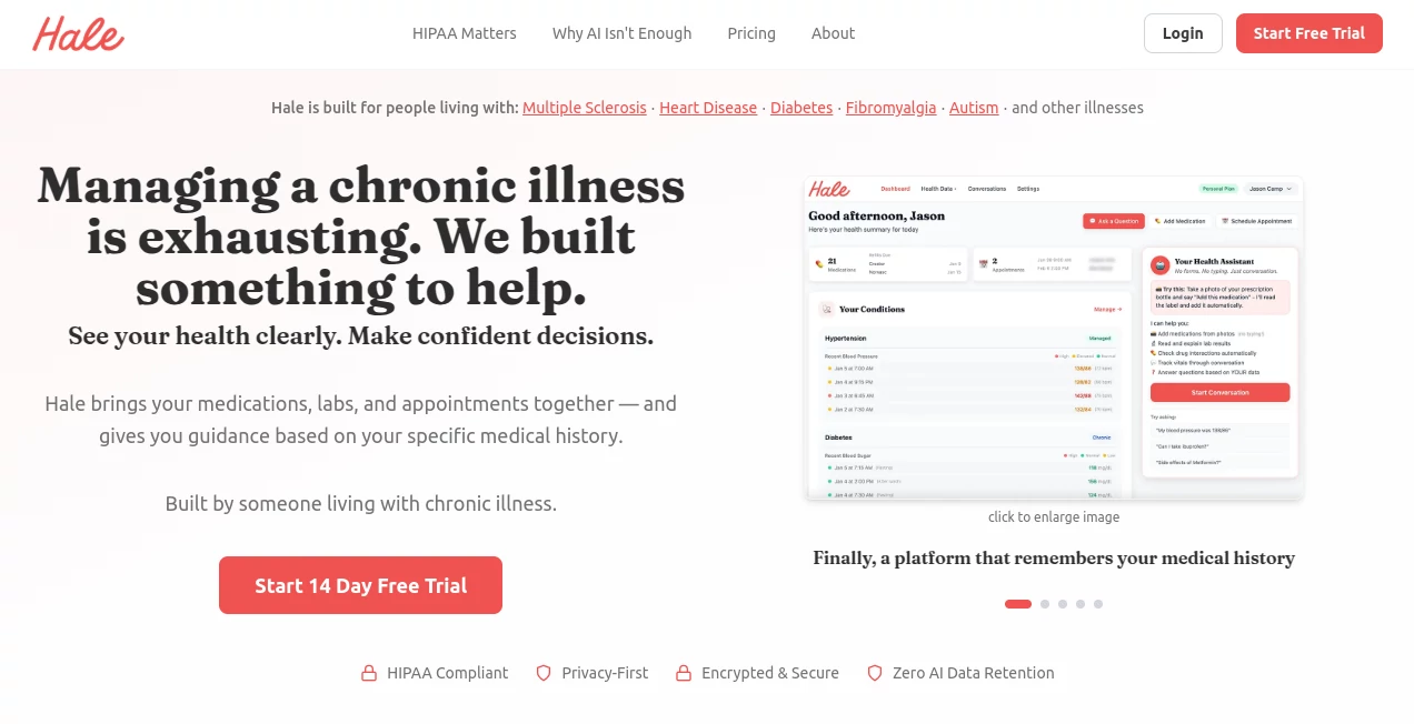 Screenshot of Hale – An AI tool in the ,AI Life Assistant ,AI Healthcare  category, showcasing its interface and key features.