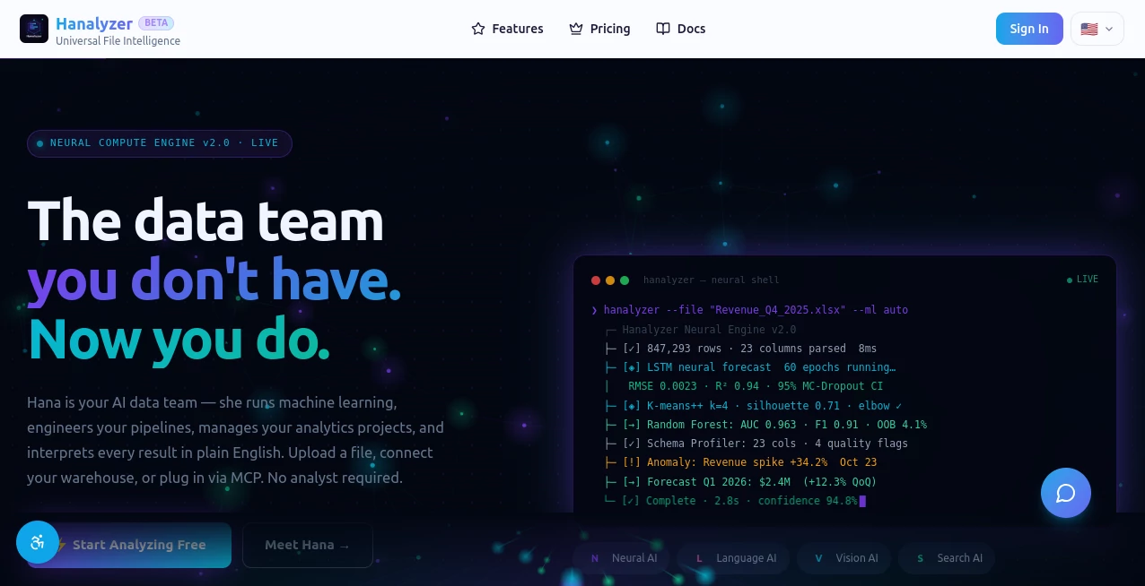 Screenshot of Hanalyzer – An AI tool in the ,AI Data Mining ,AI SEO Assistant ,AI Research Tool ,AI Analytics Assistant  category, showcasing its interface and key features.