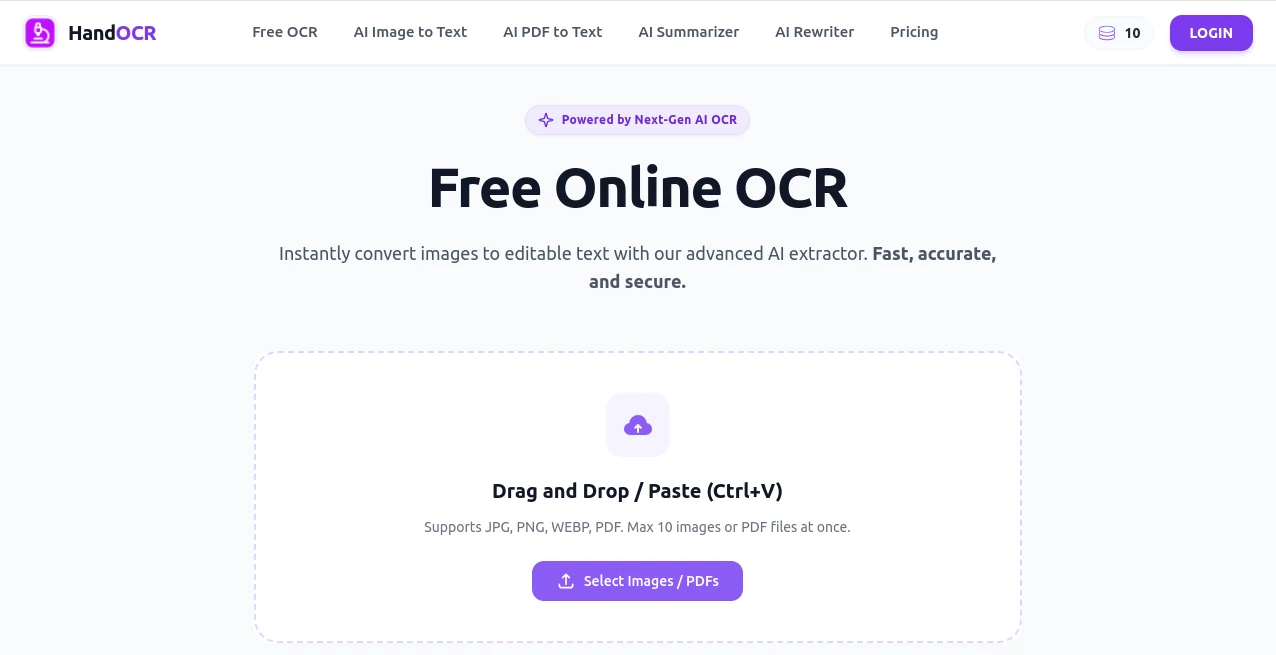 Screenshot of Hand OCR – An AI tool in the ,AI Image Recognition ,AI PDF ,AI Productivity Tools ,AI Document Extraction  category, showcasing its interface and key features.