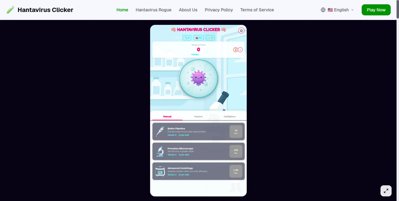 Screenshot of Hantavirus Clicker – An AI tool in the ,AI Fun Tools  category, showcasing its interface and key features.