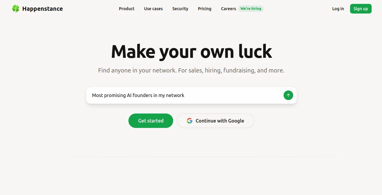 Screenshot of Happenstance – An AI tool in the ,AI Lead Generation ,AI Sales Assistant ,AI Recruiting ,AI CRM Assistant  category, showcasing its interface and key features.