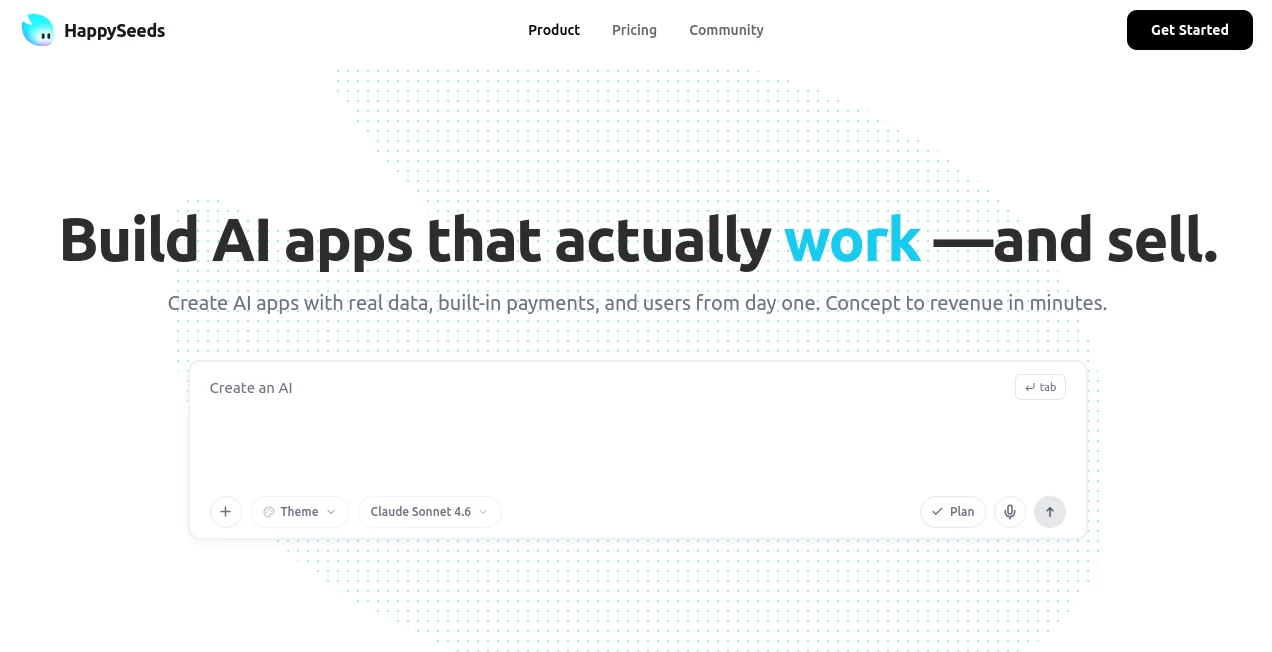 Screenshot of HappySeeds – An AI tool in the ,AI No-Code & Low-Code ,AI Developer Tools ,AI App Builder ,AI Workflow Management  category, showcasing its interface and key features.