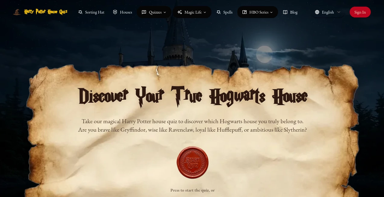 Screenshot of Harry Potter House Quiz – An AI tool in the ,AI Fun Tools ,AI Character ,AI Quizzes ,AI Game  category, showcasing its interface and key features.