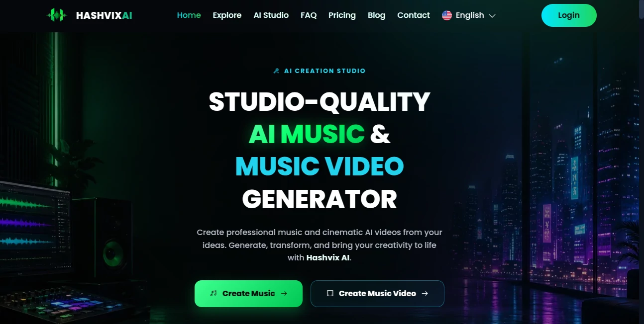 Screenshot of Hashvix AI – An AI tool in the ,AI Text to Music ,AI Video Generator ,AI Music Generator ,AI Voice & Audio Editing  category, showcasing its interface and key features.