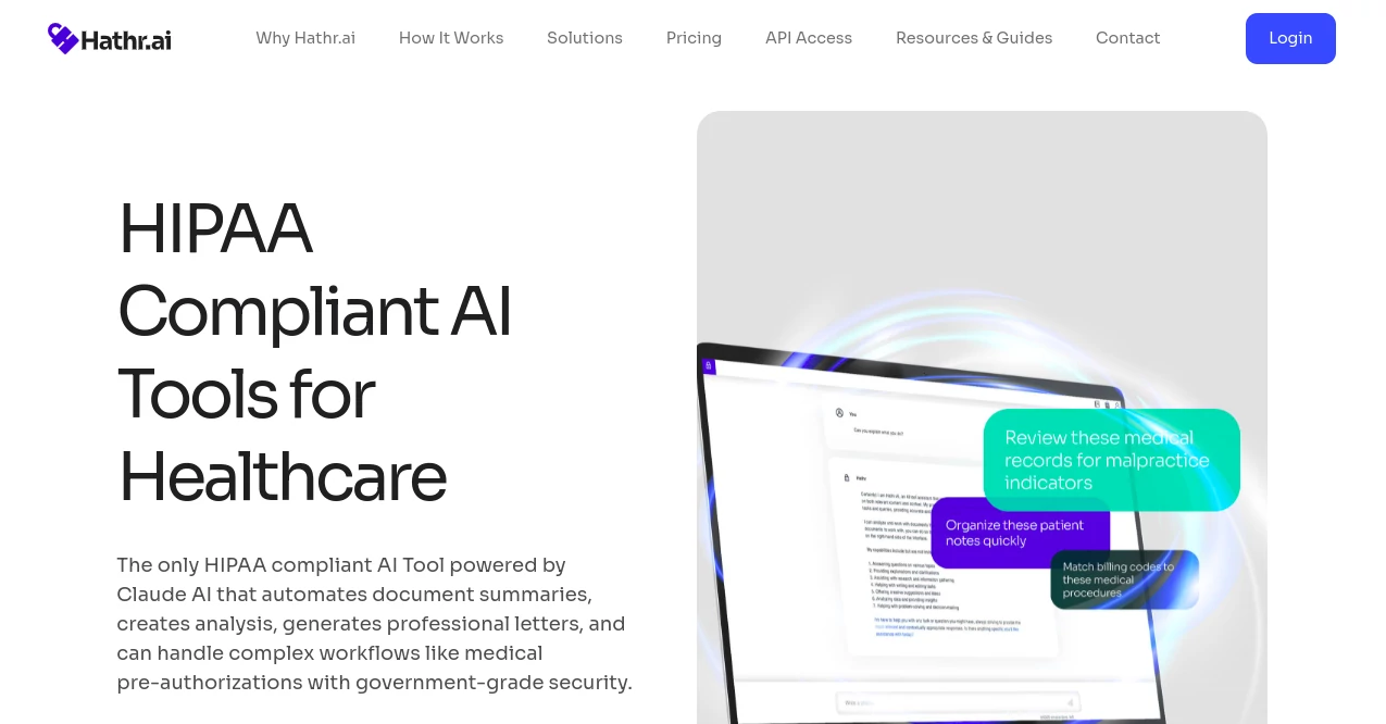 Screenshot of Hathr AI – An AI tool in the ,AI Document Extraction ,AI Documents Assistant ,AI Healthcare ,AI Legal Assistant  category, showcasing its interface and key features.