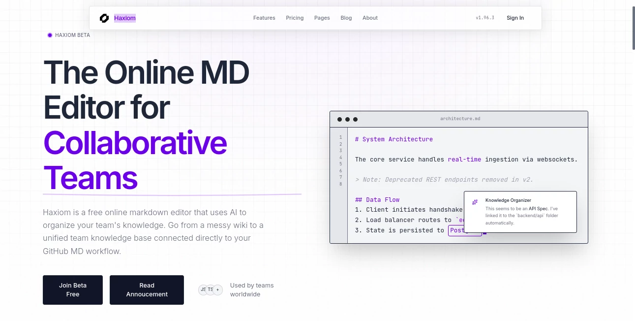 Screenshot of Haxiom – An AI tool in the ,AI Knowledge Base ,AI Knowledge Management ,AI Team Collaboration ,AI Documents Assistant  category, showcasing its interface and key features.
