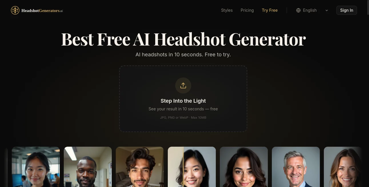 Screenshot of Headshot Generators AI – An AI tool in the ,AI Image to Image ,AI Selfie & Portrait ,AI Photography ,AI Profile Picture Generator  category, showcasing its interface and key features.