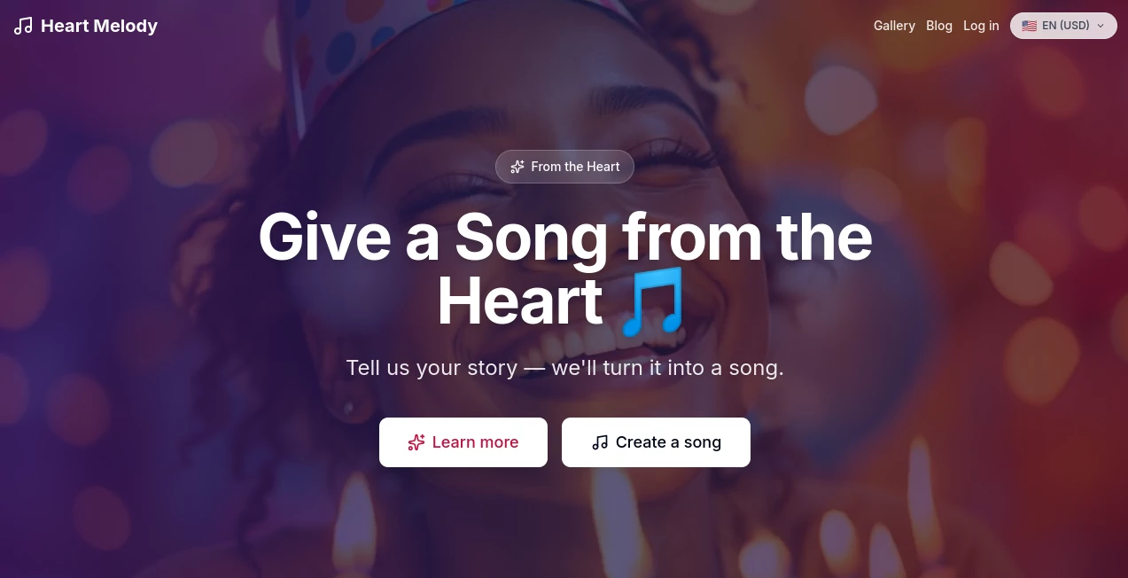 Screenshot of Heart Melody – An AI tool in the ,AI Music Generator ,AI Voice & Audio Editing ,AI Text to Music ,AI Gift Ideas  category, showcasing its interface and key features.