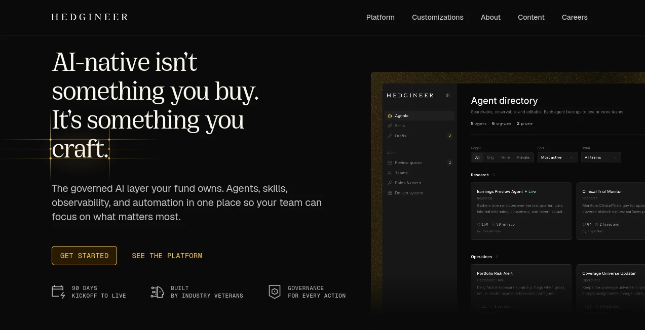 Screenshot of Hedgineer – An AI tool in the ,AI Workflow Management ,AI Investing Assistant ,AI Research Tool ,Business  category, showcasing its interface and key features.