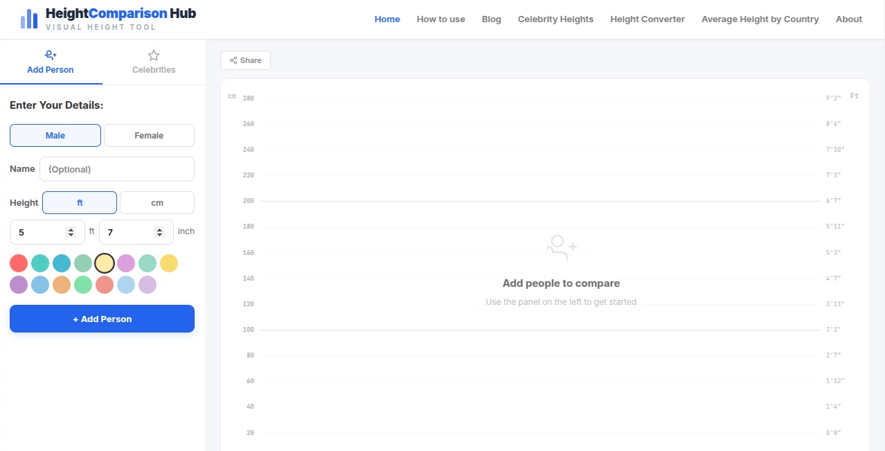 Screenshot of HeightComparison Hub – An AI tool in the ,AI Fun Tools  category, showcasing its interface and key features.