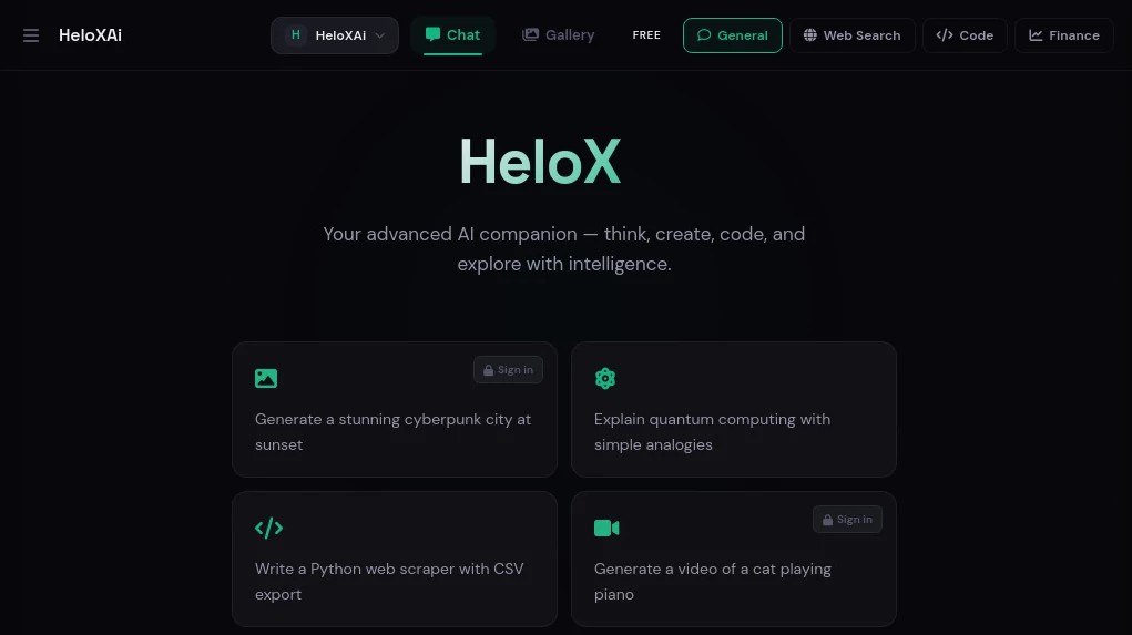 Screenshot of HeloXAi – An AI tool in the ,AI Content Generator ,AI Productivity Tools ,AI Chatbot ,AI Writing Assistants  category, showcasing its interface and key features.