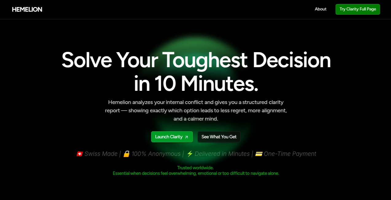 Screenshot of HEMELION – An AI tool in the ,AI Life Assistant ,AI Homework Helper ,AI Coaching  category, showcasing its interface and key features.