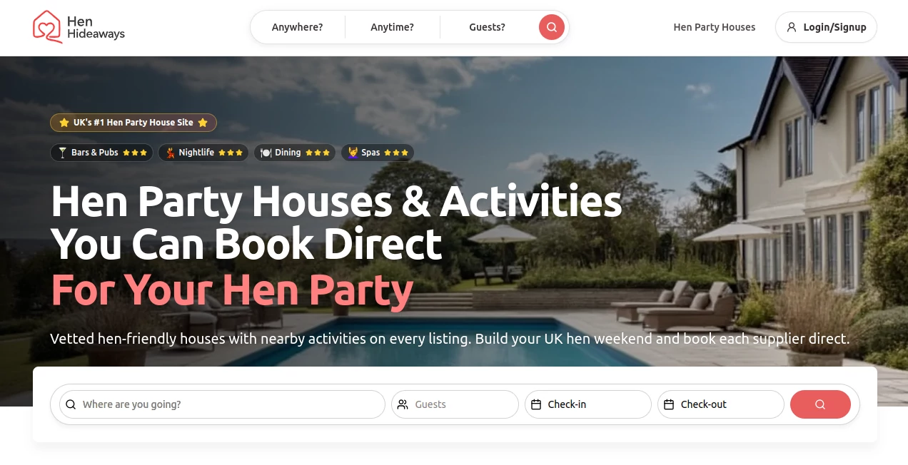 Screenshot of Hen Hideaways – An AI tool in the ,Other ,AI Trip Planner  category, showcasing its interface and key features.
