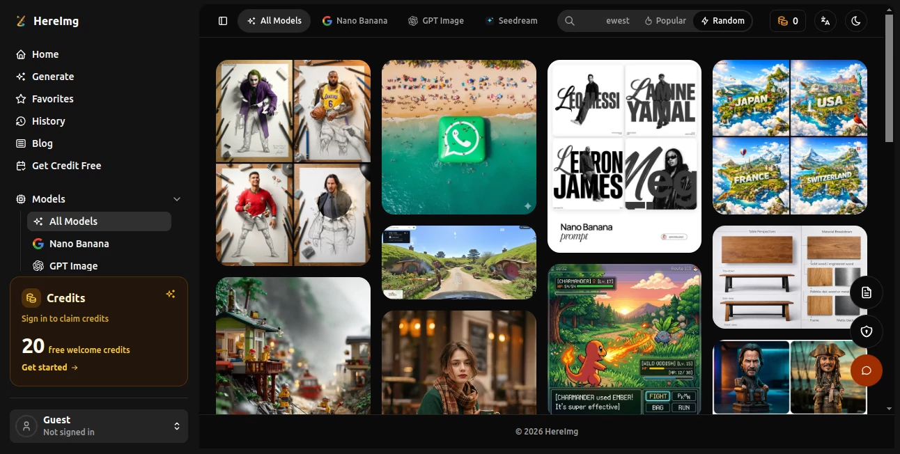 Screenshot of HereImg – An AI tool in the ,AI Photo & Image Generator ,AI Background Remover ,AI Image to Image ,AI Text to Image  category, showcasing its interface and key features.