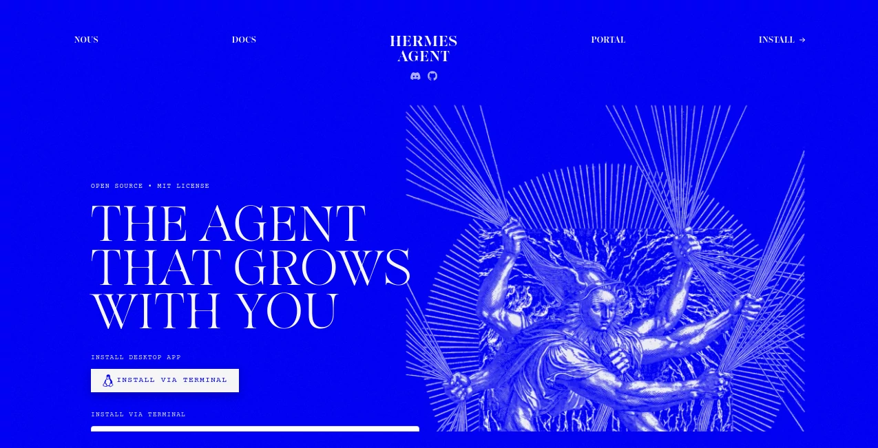Screenshot of Hermes Agent – An AI tool in the ,AI API Design ,AI Developer Tools ,AI Research Tool ,AI Chatbot  category, showcasing its interface and key features.