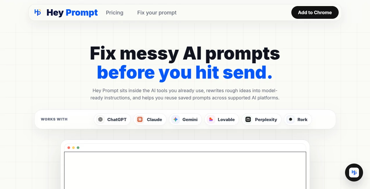 Screenshot of Hey Prompt – An AI tool in the ,Prompt  category, showcasing its interface and key features.