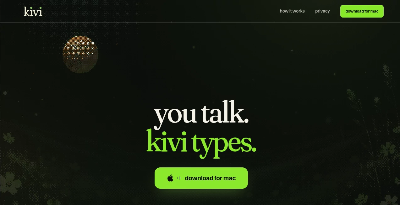 Screenshot of kivi AI – An AI tool in the ,AI Productivity Tools ,AI Voice Assistants ,AI Speech to Text ,AI Writing Assistants  category, showcasing its interface and key features.