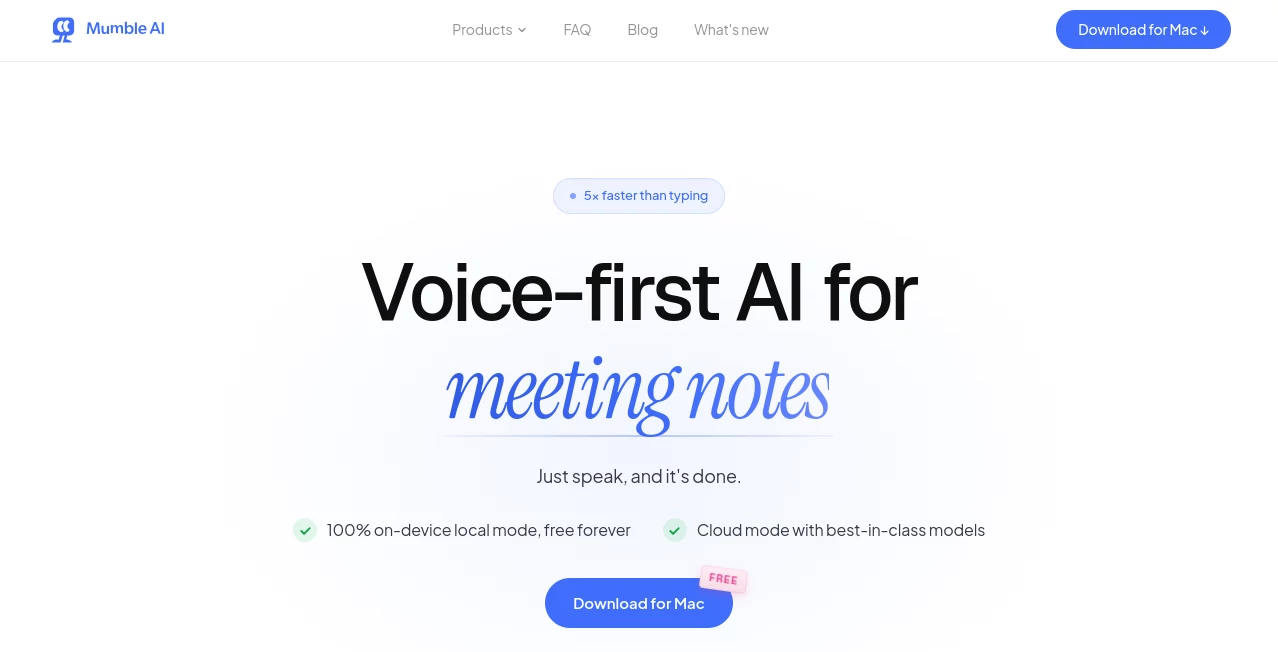 Screenshot of Mumble AI – An AI tool in the ,AI Speech to Text ,AI Productivity Tools ,AI Meeting Assistant ,AI Notes Assistant  category, showcasing its interface and key features.