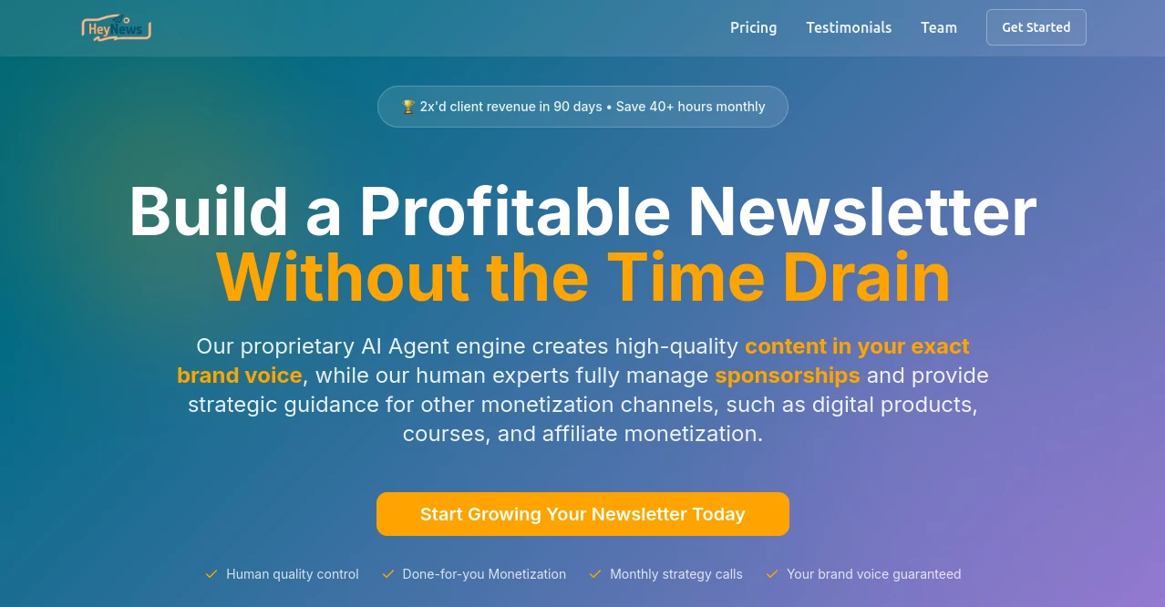 Screenshot of HeyNews – An AI tool in the ,AI Newsletter ,AI Content Generator ,AI Research Tool ,AI Marketing Plan Generator  category, showcasing its interface and key features.