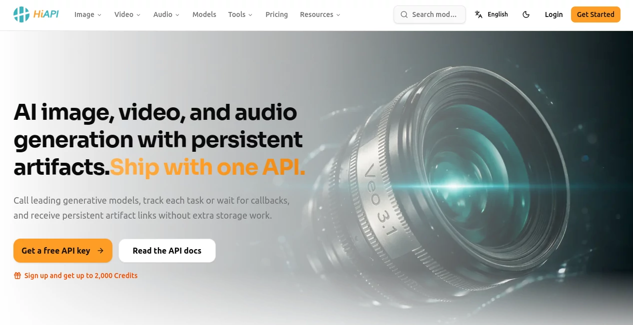Screenshot of HiAPI – An AI tool in the ,AI Music Generator ,AI Image to Video ,AI API Design ,AI Developer Tools  category, showcasing its interface and key features.