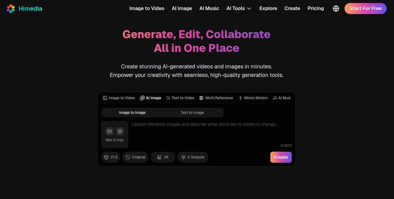 Screenshot of Himedia – An AI tool in the ,AI Animated Video ,AI Image to Video ,AI Video Generator ,AI Text to Video  category, showcasing its interface and key features.