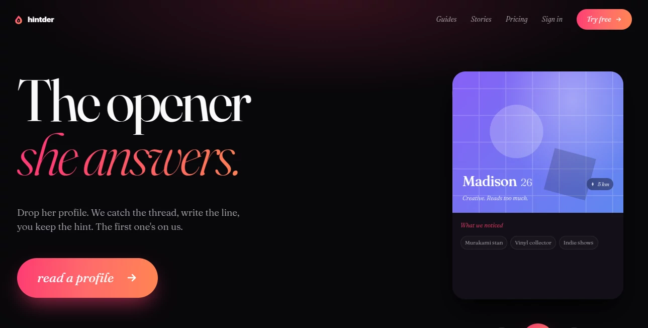 Screenshot of Hintder AI – An AI tool in the ,AI Writing Assistants ,AI Content Generator ,AI Productivity Tools  category, showcasing its interface and key features.