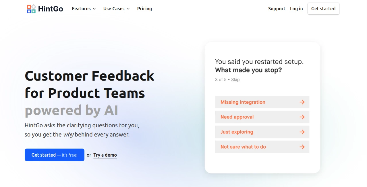 Screenshot of Hintgo AI – An AI tool in the ,AI Blog Writer ,AI Copywriting ,AI Writing Assistants ,AI Content Generator  category, showcasing its interface and key features.