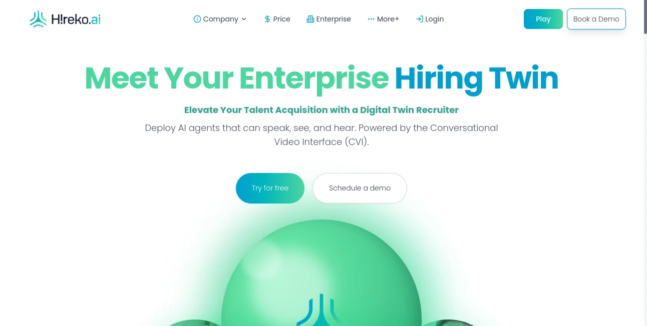 Screenshot of Hireko AI – An AI tool in the ,AI Analytics Assistant ,AI Interview Assistant ,AI Recruiting ,AI Scheduling  category, showcasing its interface and key features.