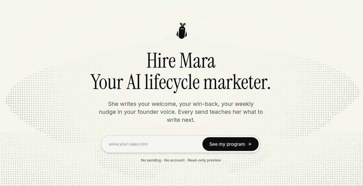 Screenshot of Hire Mara – An AI tool in the ,AI Productivity Tools ,AI Recruiting ,Business  category, showcasing its interface and key features.