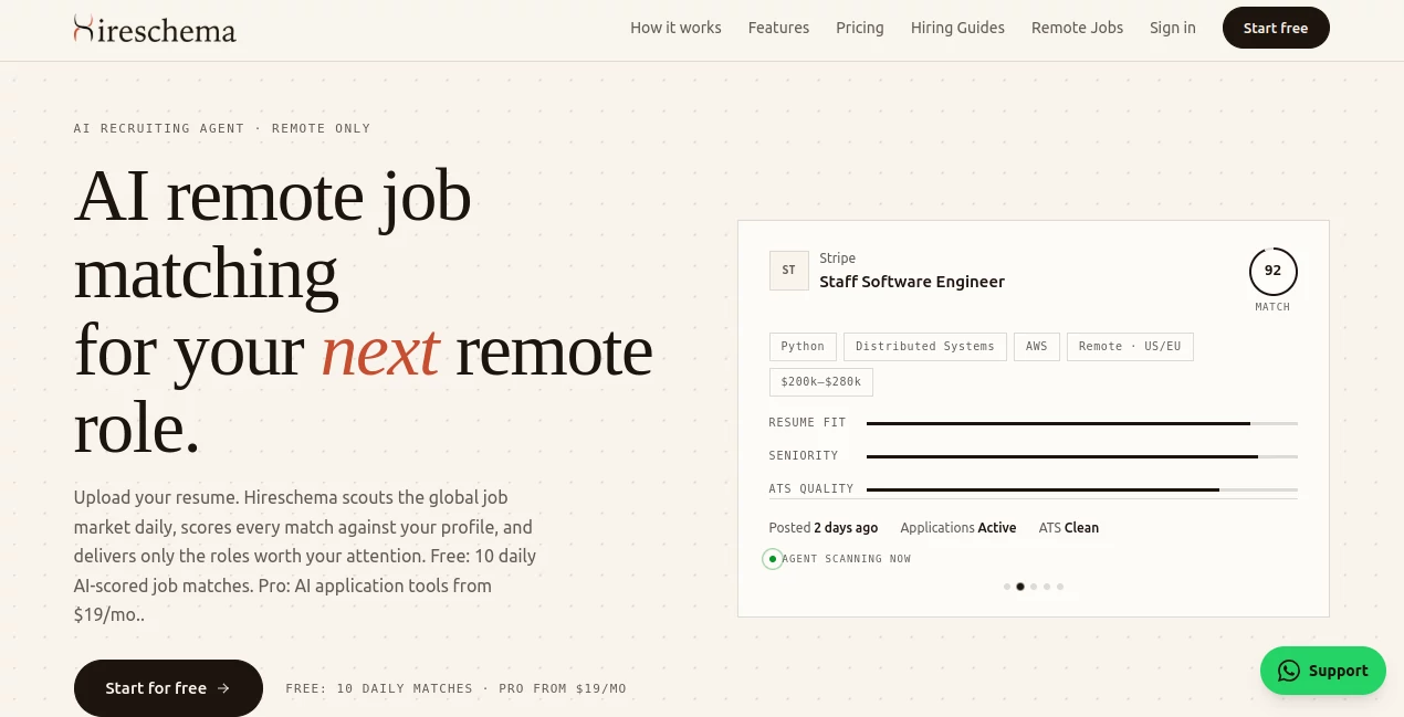 Screenshot of HireSchema – An AI tool in the ,AI Productivity Tools ,AI Recruiting ,AI Resume Builder  category, showcasing its interface and key features.