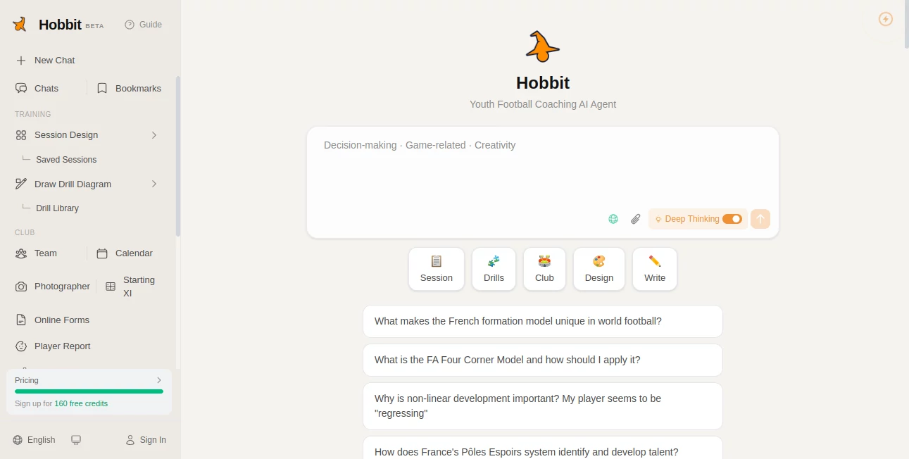 Screenshot of Hobbit AI – An AI tool in the ,AI Sports ,AI Coaching ,AI Education Assistant ,Other  category, showcasing its interface and key features.