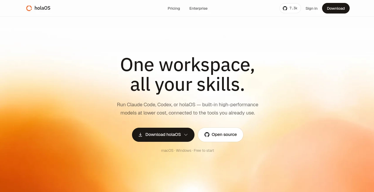 Screenshot of holaOS – An AI tool in the ,AI Workflow Management ,AI Productivity Tools ,AI Task Management ,AI Developer Tools  category, showcasing its interface and key features.