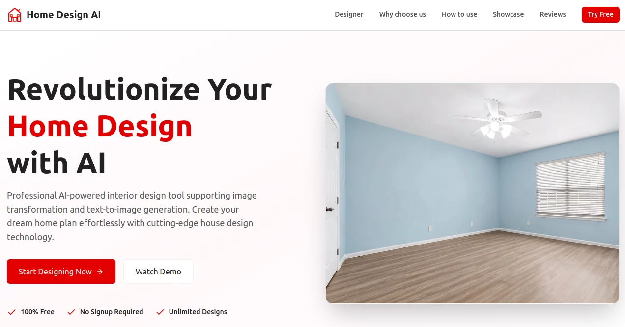 Screenshot of Home Design AI – An AI tool in the ,AI Photo & Image Generator ,AI Design Generator ,AI Image to Image ,AI Interior & Room Design  category, showcasing its interface and key features.