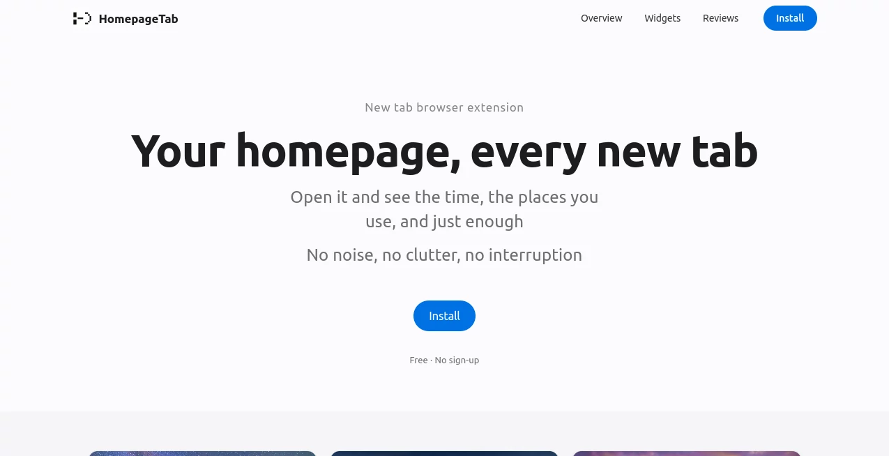 Screenshot of HomepageTab New Tab – An AI tool in the ,AI Productivity Tools ,Productivity  category, showcasing its interface and key features.