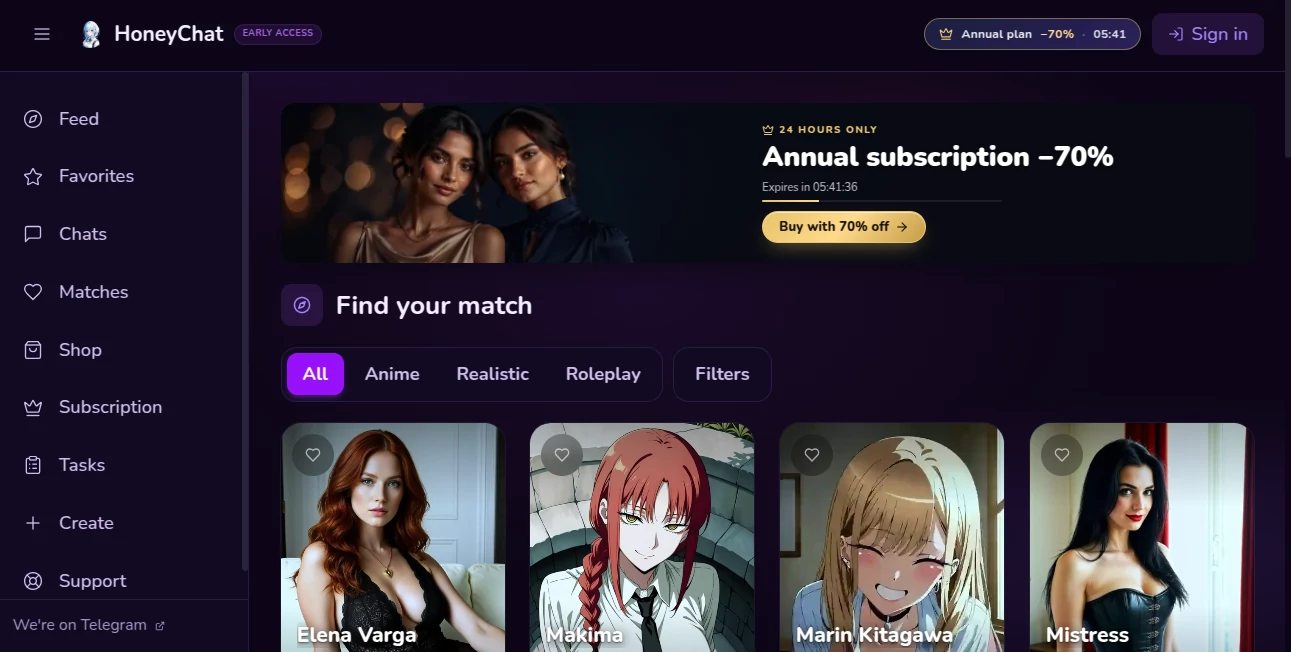 Screenshot of HoneyChat – An AI tool in the ,AI Chatbot ,AI Girlfriend  category, showcasing its interface and key features.