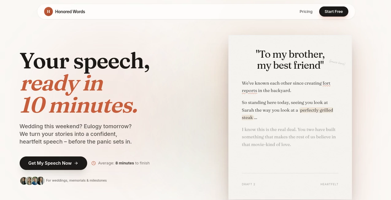 Screenshot of Honored Words – An AI tool in the ,AI Letter Writer ,AI Writing Assistants ,AI Creative Writing ,AI Content Generator  category, showcasing its interface and key features.