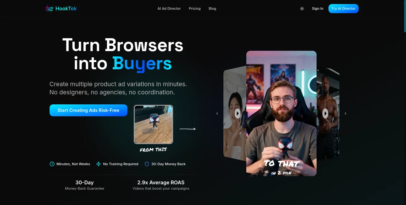 Screenshot of HookTok – An AI tool in the ,AI Script Writing ,AI Content Generator ,AI Video Generator ,AI Advertising Assistant  category, showcasing its interface and key features.