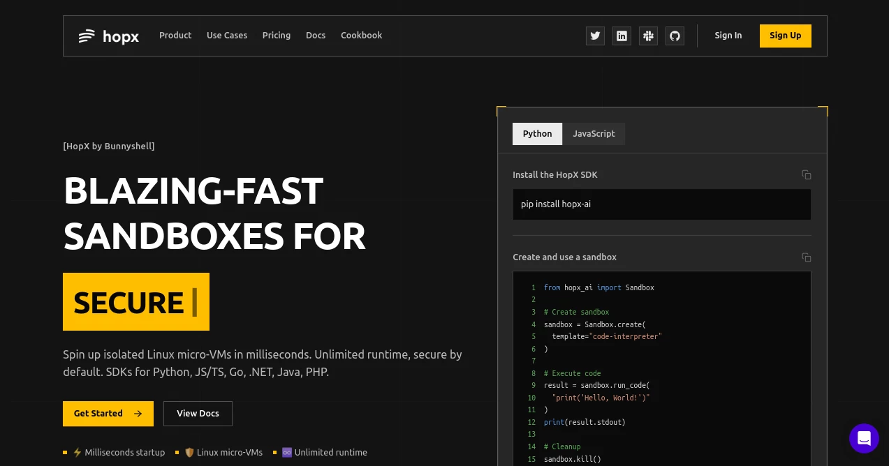 Screenshot of HopX AI – An AI tool in the ,AI Workflow Management ,AI Code Assistant ,AI Developer Tools ,Other  category, showcasing its interface and key features.