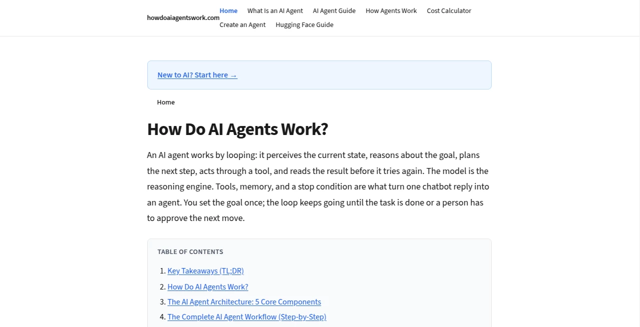 Screenshot of howdoaiagentswork – An AI tool in the ,AI Detector  category, showcasing its interface and key features.